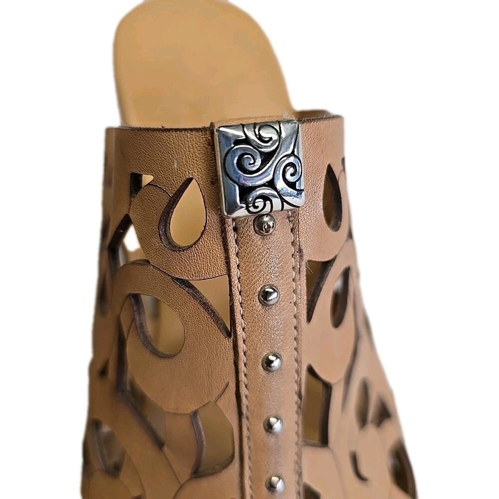 Brighton Daria Tan Leather Cutout Platform Wedge Sandals 8M Espadrille Brazil - Picture 3 of 12